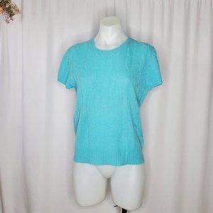 SAKS FIFTH AVENUE blue CASHMERE short sleeve SWEATER top size L